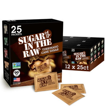 Sugar In The Raw Turbinado Cane Sugar Packets, 25 Ct Box, 12 Pack, Pure, All-Natural Turbinado Sugar, Non-Gmo Project Verified, 