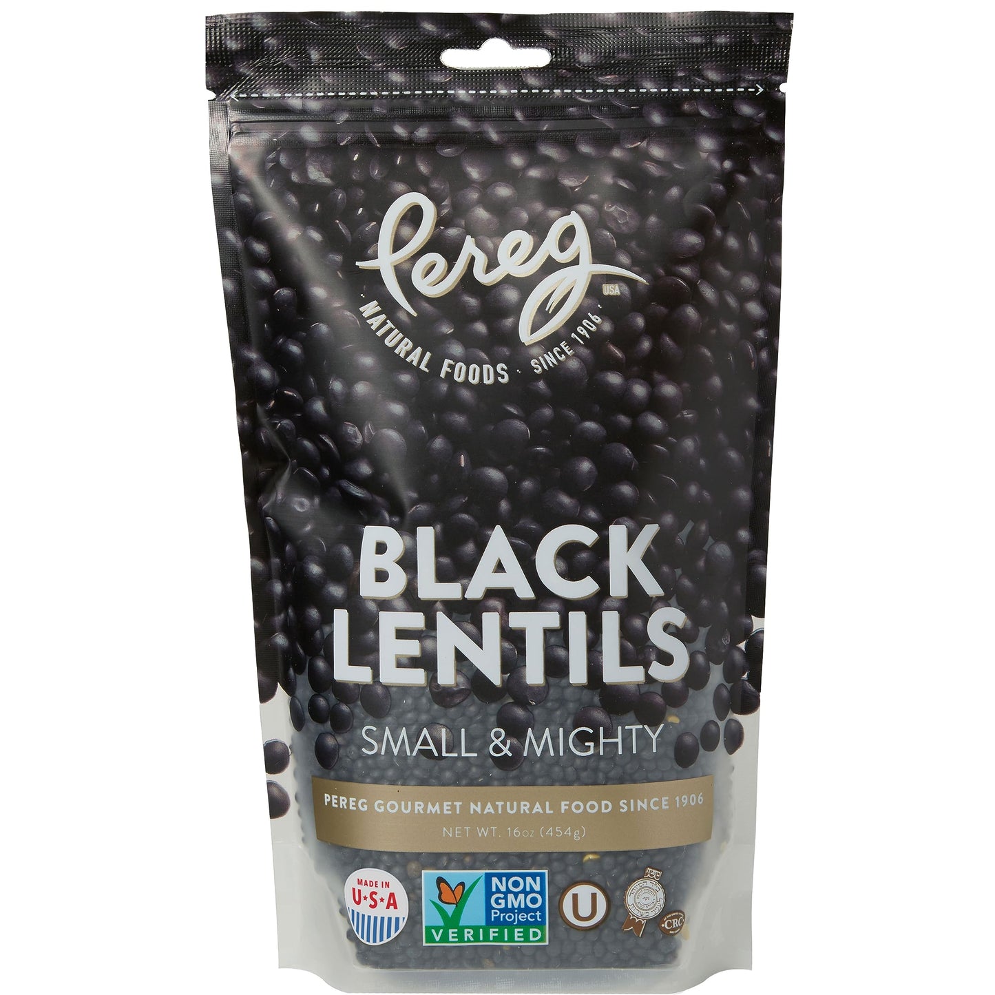 Pereg Whole Black Lentils - Non-GMO, Kosher Certified, Vegan - 16 Oz - Black