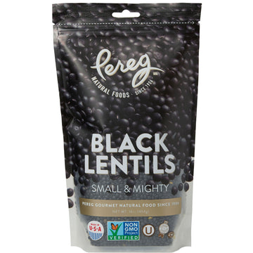 Pereg Whole Black Lentils - Non-GMO, Kosher Certified, Vegan - 16 Oz - Black