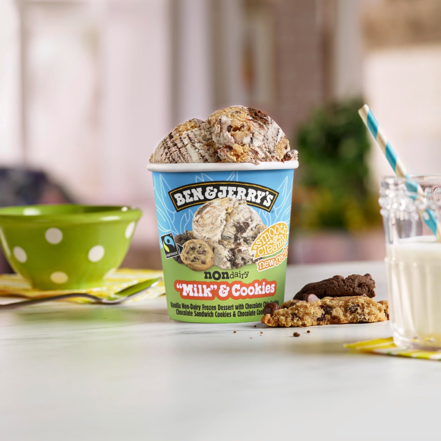 Ben & Jerrys Non-Dairy Milk & Cookies Vanilla Frozen Dessert Certified Vegan Pint 16 oz