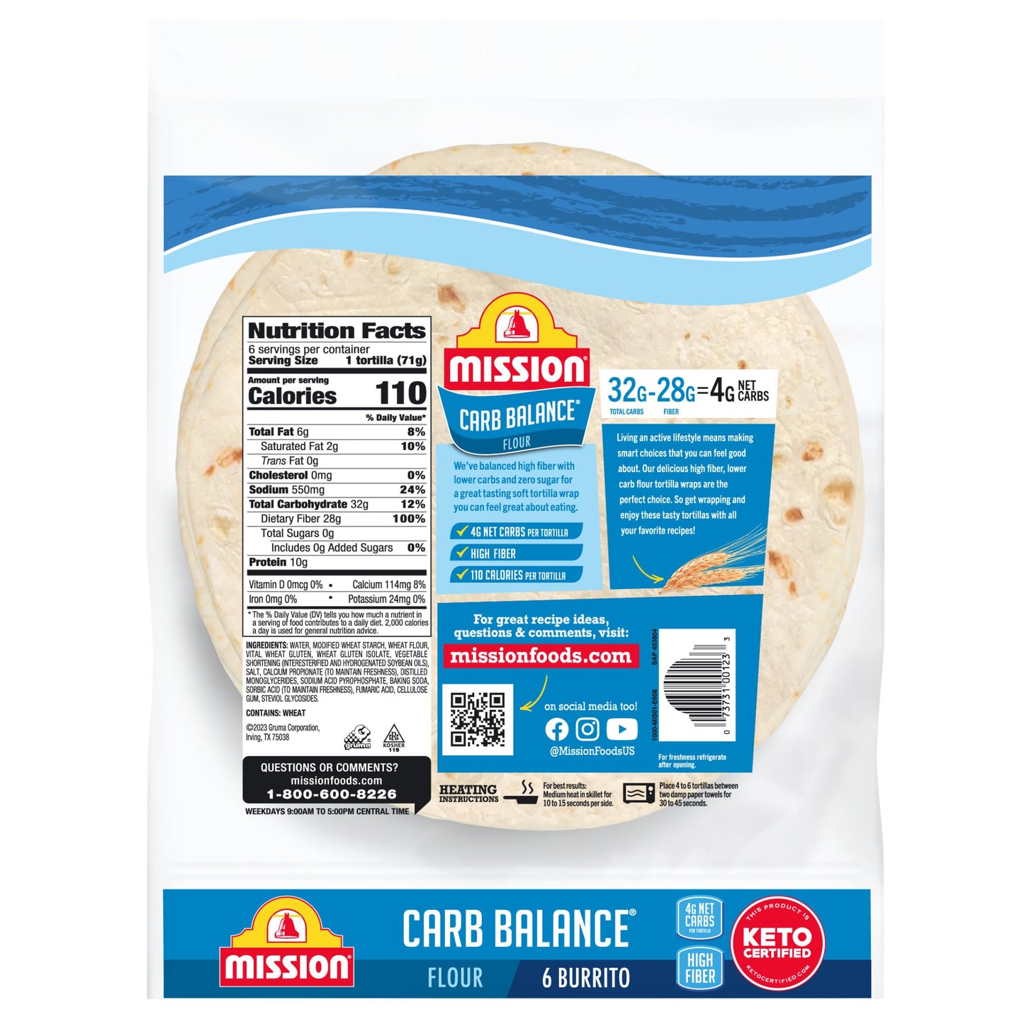 Mission Carb Balance Flour Tortillas, Burrito Size, 6 Count