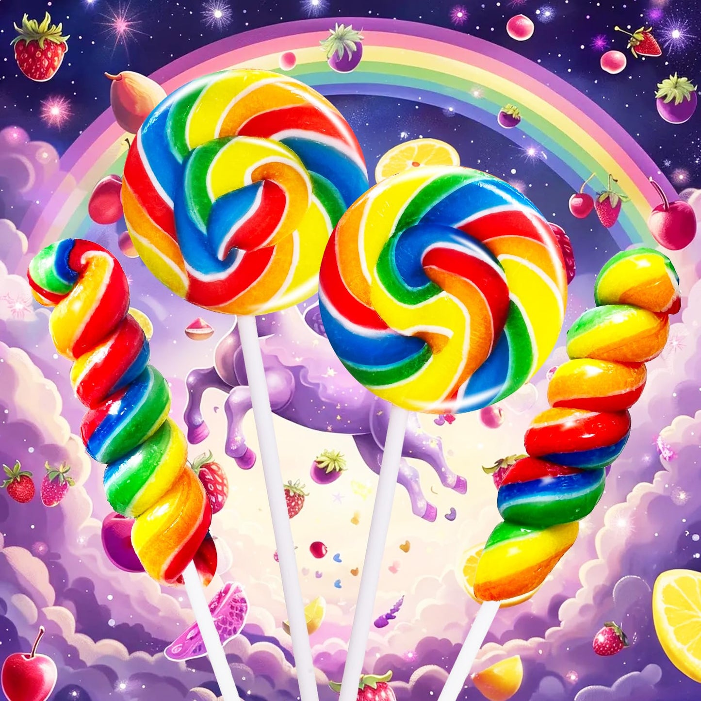 Rainbow Twisty & Swirl Lollipops 32 Pack, Unicorn Candy Swirl Lollipops Individually Wrapped Suckers, (16Swirl + 16Twist Mx)