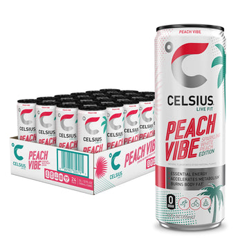 CELSIUS Sparkling Peach Vibe, Functional Essential Energy Drink, 12 Fl Oz (Pack of 24) Visit the CELSIUS Store