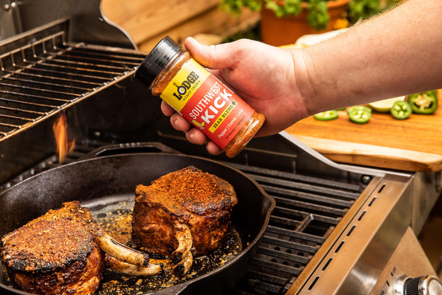 Lodge Sear Blend - Made For Cast Iron Cooking - Use Over The Grill, On The Stove, Or Even In The Oven, Non-Gmo – 5.8Oz (4 Pack) - Southwest Kick