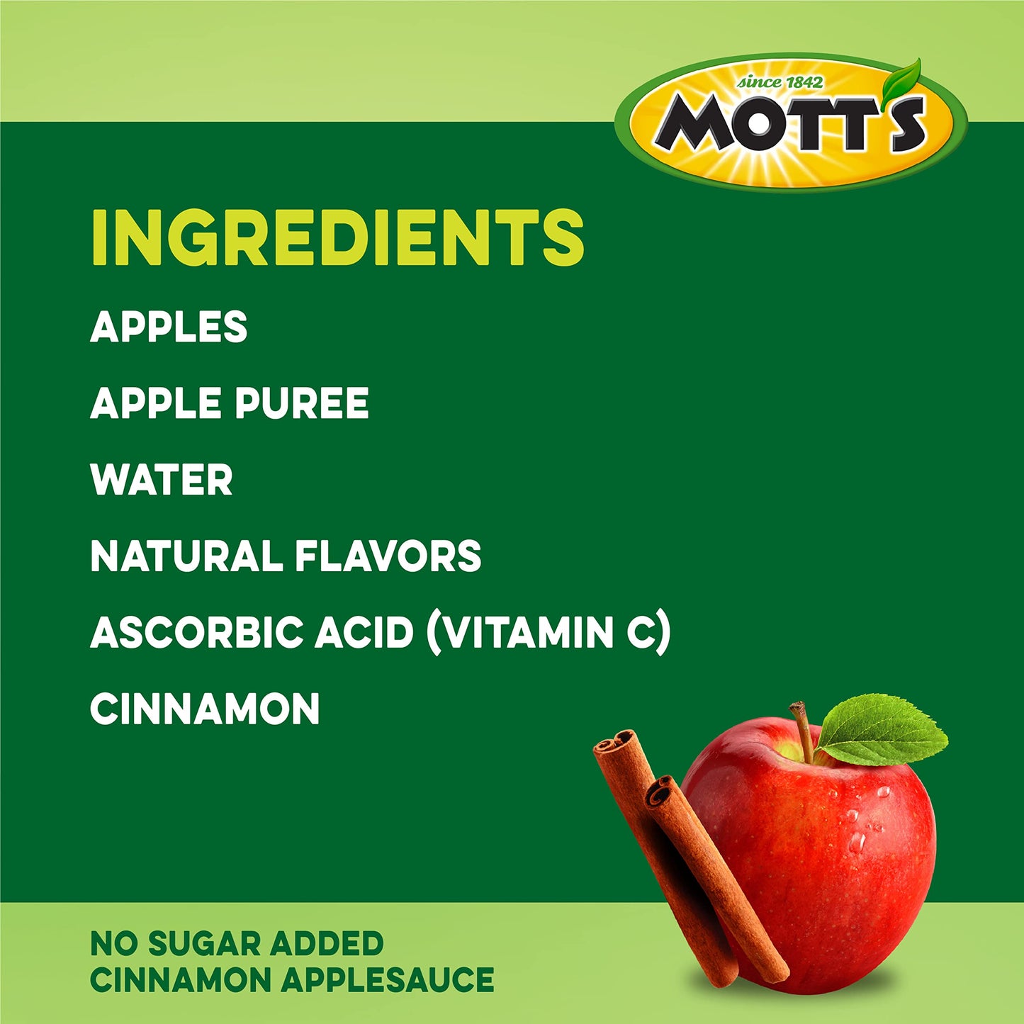 Mott'S No Sugar Added Cinnamon Applesauce, 3.2 Oz Clear Pouches, 48 Count (4 Packs Of 12), Good Source Of Vitamin C, No Artifici