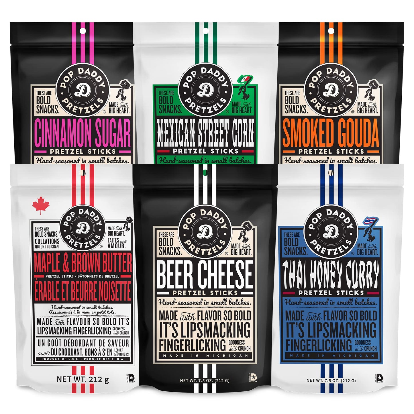 POP DADDY Flavored Pretzel Sticks Variety Pack, 6 Flavors, 7.5oz (Pack of 6)