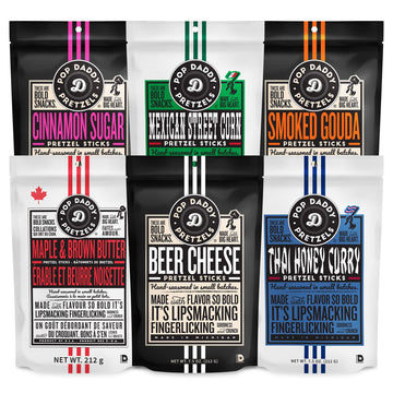 POP DADDY Flavored Pretzel Sticks Variety Pack, 6 Flavors, 7.5oz (Pack of 6)