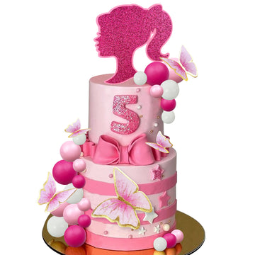 27 Pcs Hot Pink Girl Cake Toppers Pink Ball Cake Decoration Butterfly Cake Decoration Girl Theme Cake Decoration For Wedding Bir