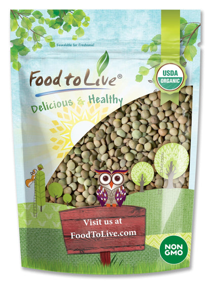 Food to Live Organic Whole Green Lentils, 2.5 Pounds - Non-GMO, Dried Raw Beans, Sproutable, Vegan, Kosher, Bulk. High in Folate