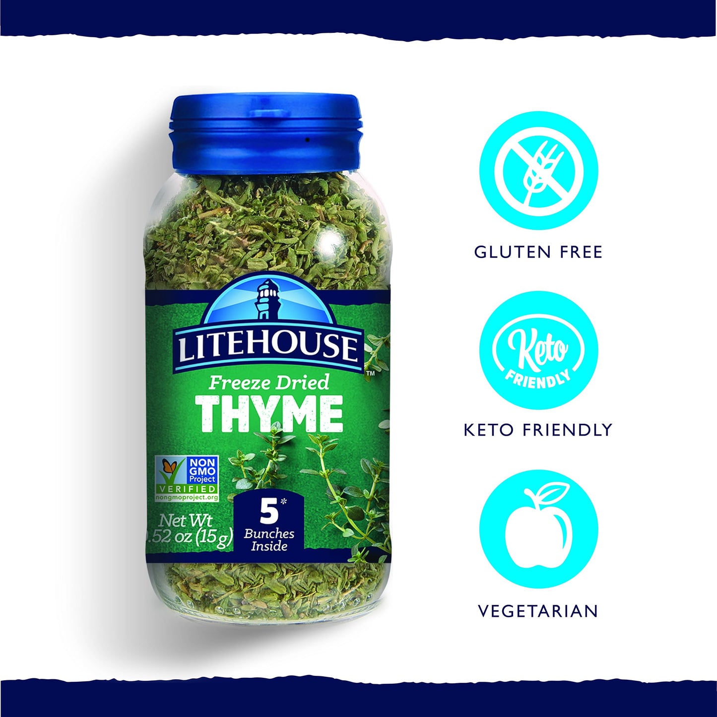 LITEHOUSE Freeze Dried Thyme - Organic Thyme Seasoning, Non-GMO, Gluten-Free - 0.52 Ounce (Pack of 1)