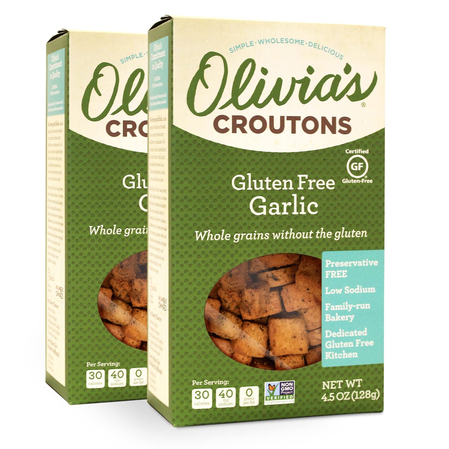 Olivias Gluten Free Croutons For Salad - Crunchy Garlic Soup Crouton - Made From Seasoned Ancient Grain Gluten-Free Artisan Bread - Dairy Free  Vegetarian  Made In Usa  4.5 Oz (Pack Of 2)