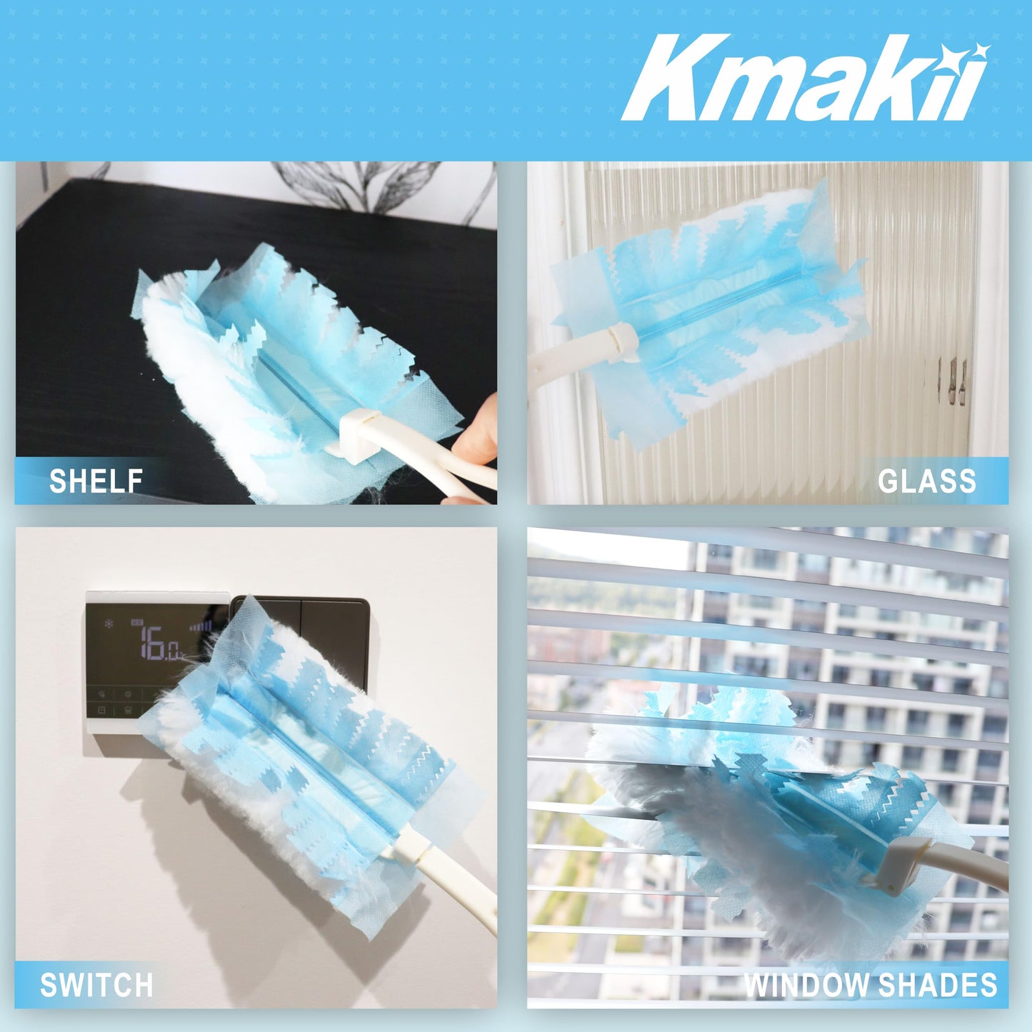 Kmakii Disposable Duster Refills Bulk Heavy Duty Dusters Refills Blue Replacement Head 30 Counts