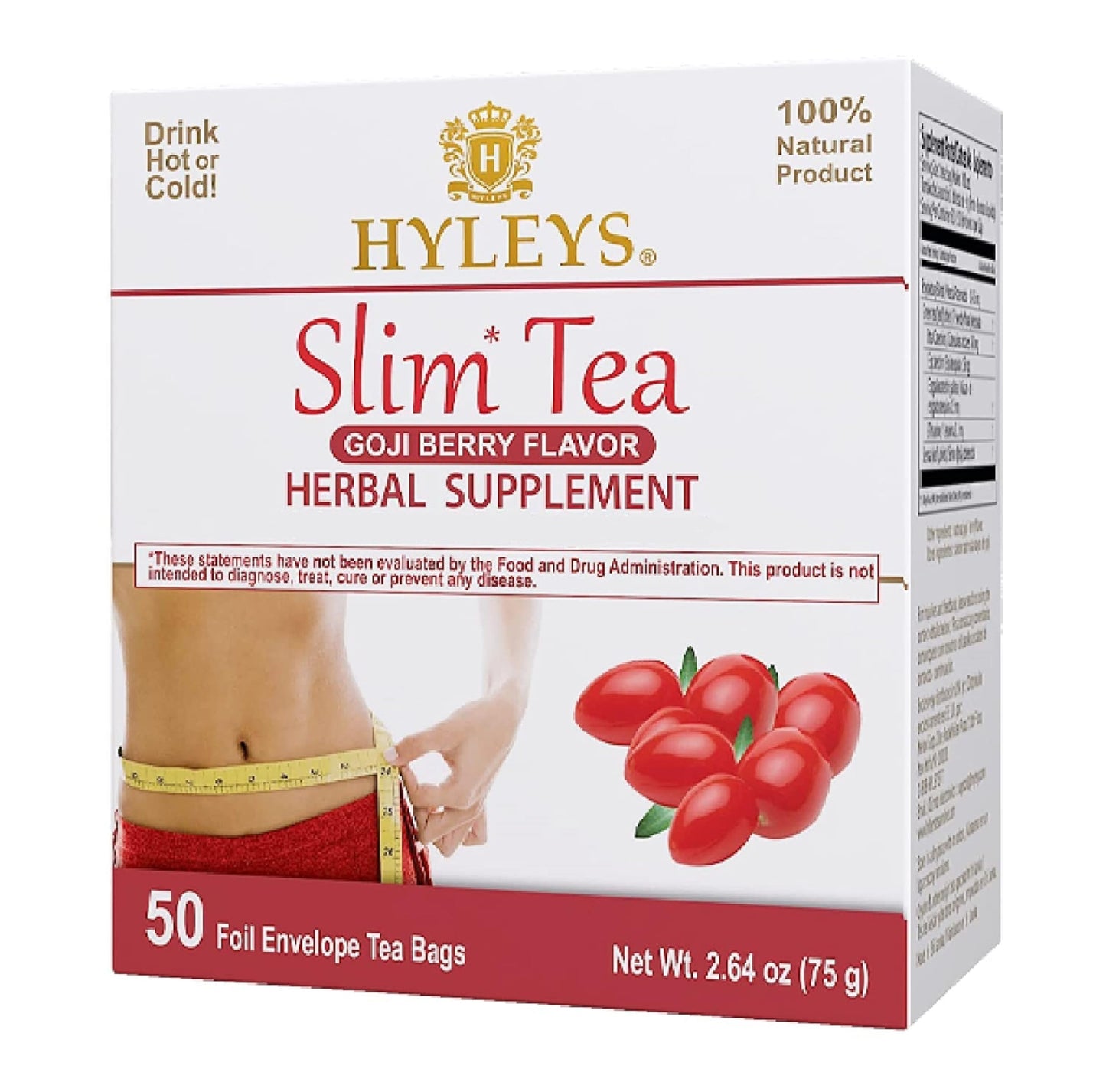 Hyleys Slim Tea Goji Berry With Green Tea & Senna - Herbal Weight Loss Detox Cleanse Dietary Support For Belly Fat  Bloating & Metabolism Boost - 50 Tea Bags