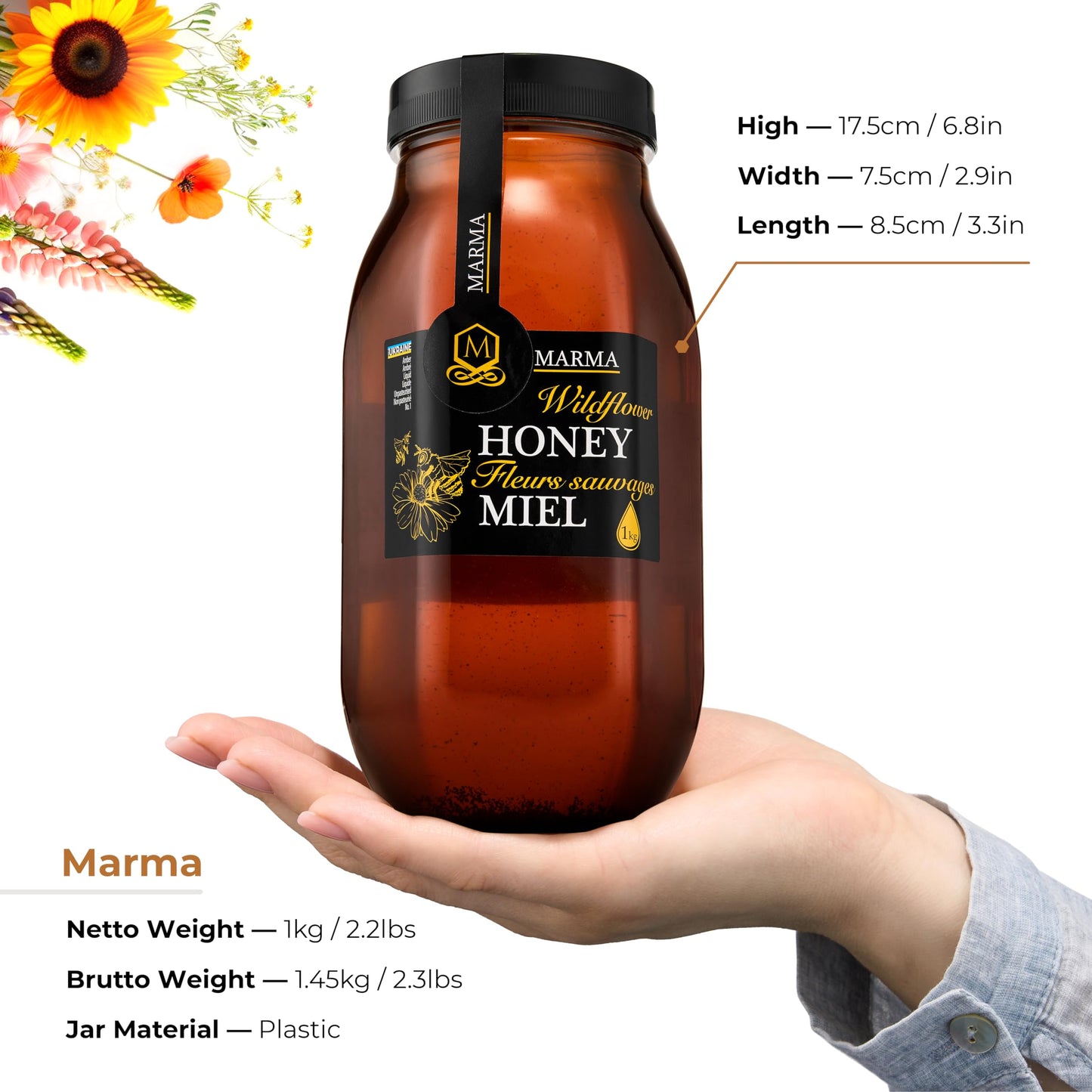 HONIGMA Marma Wildflower Honey | Authentic Raw Honey | 1000g/35.2oz | 100% Pure & Unpasteurized | Pack of 1