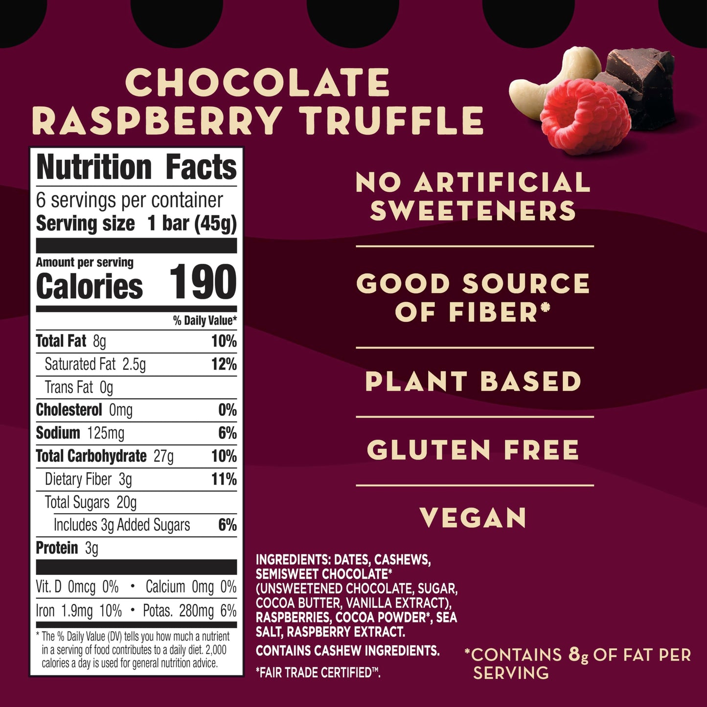 Larabar Chocolate Raspberry Truffle, Fruit and Nut Bars, Gluten Free and Vegan, 9.6 oz, 6 Ct