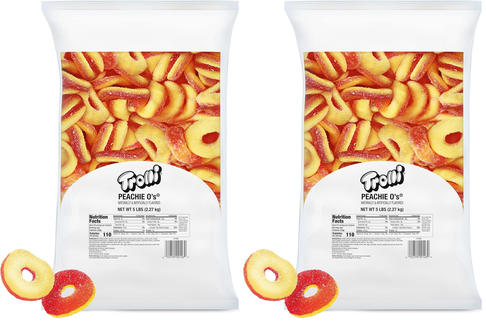 Trolli Peachie Os Sour Gummy Rings Candy, 5 Pound Bulk Bag (Pack of 2)