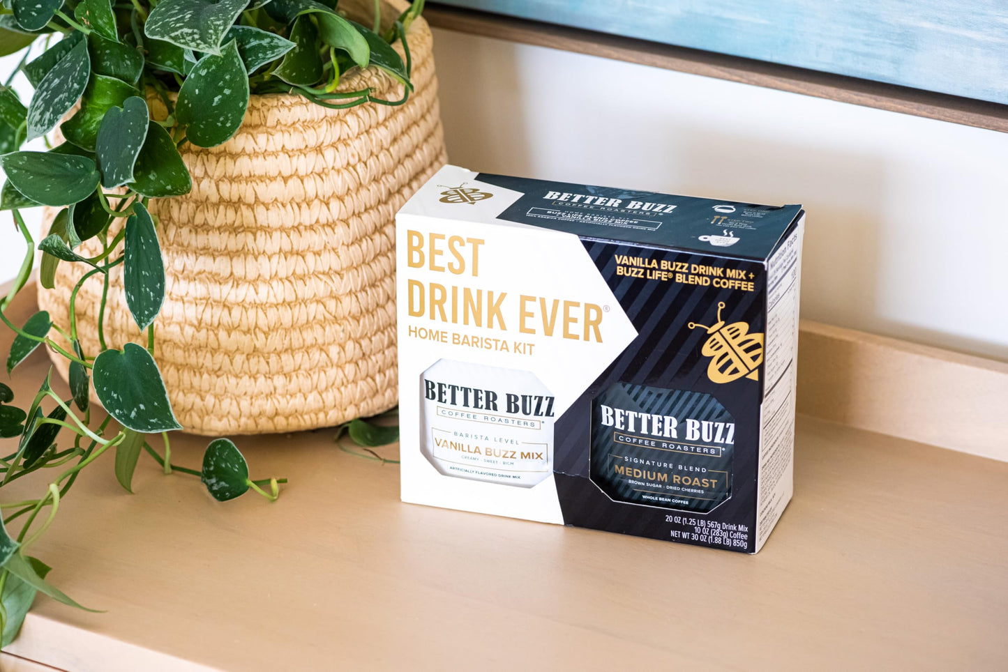 Better Buzz Best Drink Ever Home Carry Kit 30oz, 10oz. Medium Roast Whole Bean Coffee (Buzz LIfe), 20oz. Vanilla Coffee Creamer