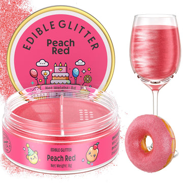 Nomeca Edible Glitter for Drinks & Cakes, 8g Luster Dust Sprinkles, Peach Red