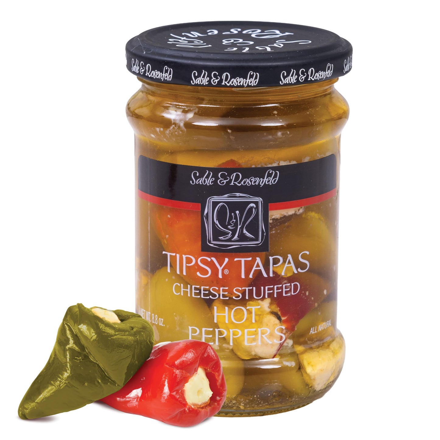 Sable & Rosenfeld Tipsy Tapas Cheese Stuffed Hot Peppers, 8.8 oz Jar (Pack of 1), Gluten-Free Gourmet Appetizer for Parties and 