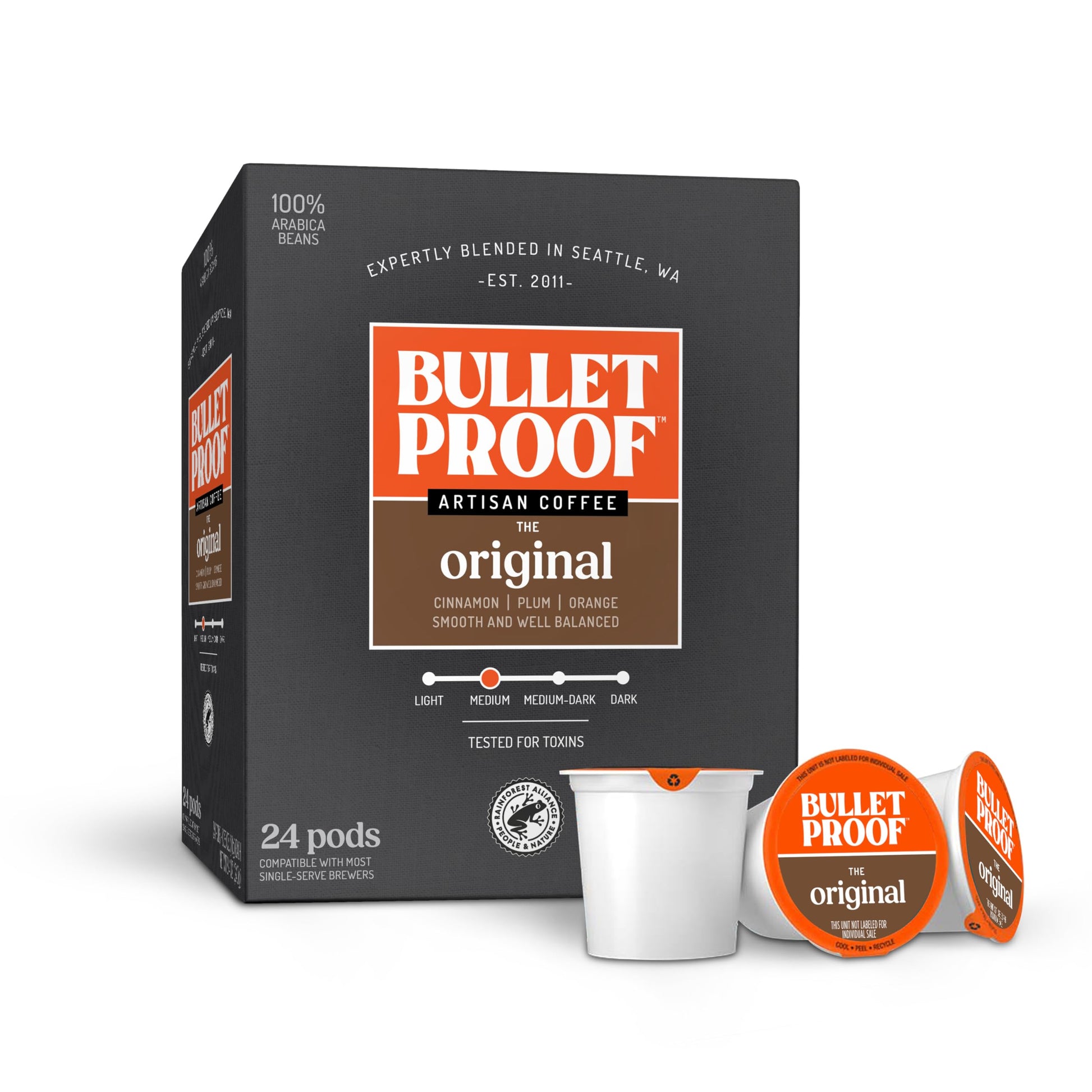 Bulletproof Original Medium-Roast Coffee Pods, 100% Arabica Beans, 24 Count, Brown, Model CDK01-00025