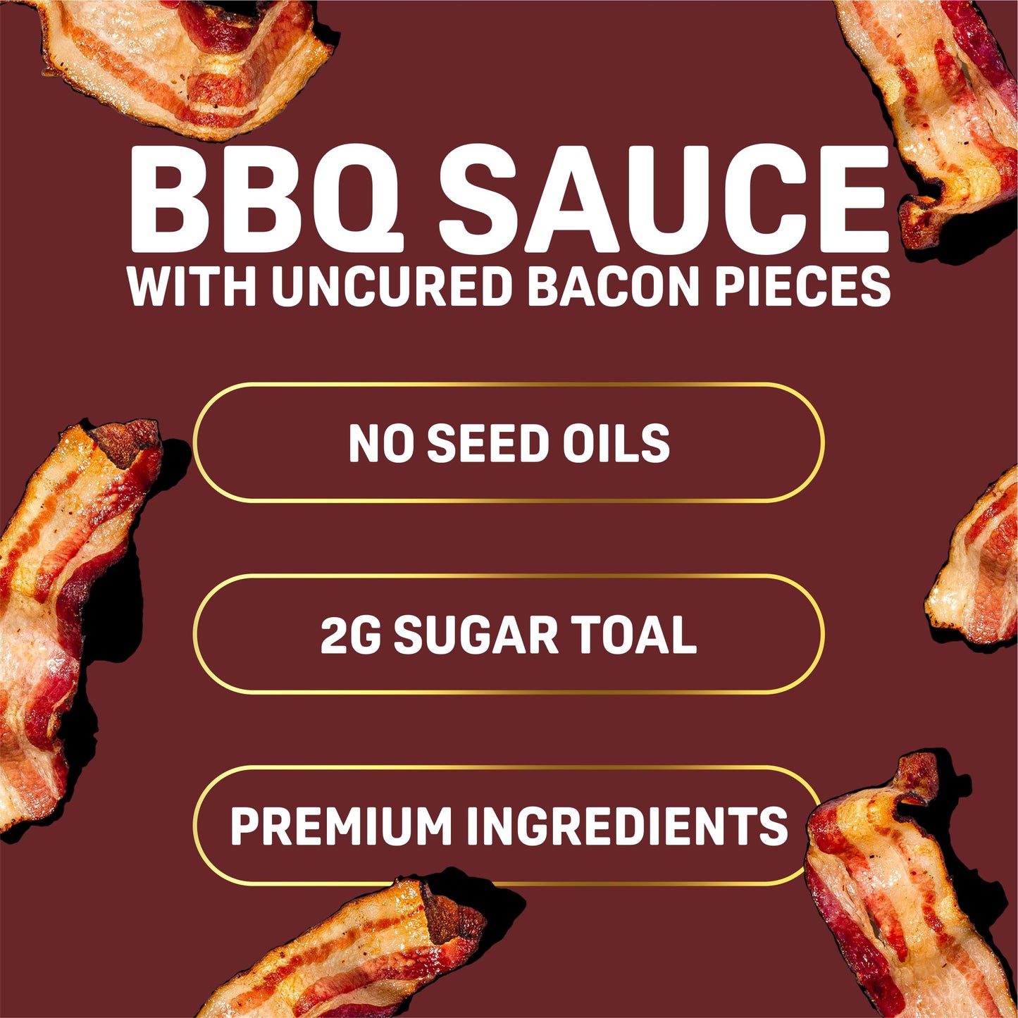 Baconic BBQ Sauce with Real Bacon Bits, Low Sugar, Gluten-Free, 12oz Glass Bottle