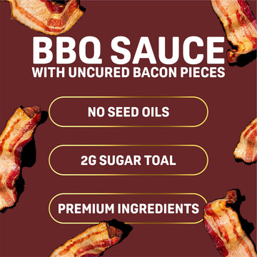 Baconic BBQ Sauce with Real Bacon Bits, Low Sugar, Gluten-Free, 12oz Glass Bottle