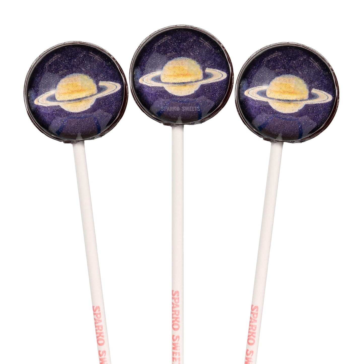 Sparko Sweets Galaxy Lollipops, Planet Designs, Fruit Flavor, 10 Pieces, Individually Wrapped, 1 lb, Handcrafted in USA - A Swee