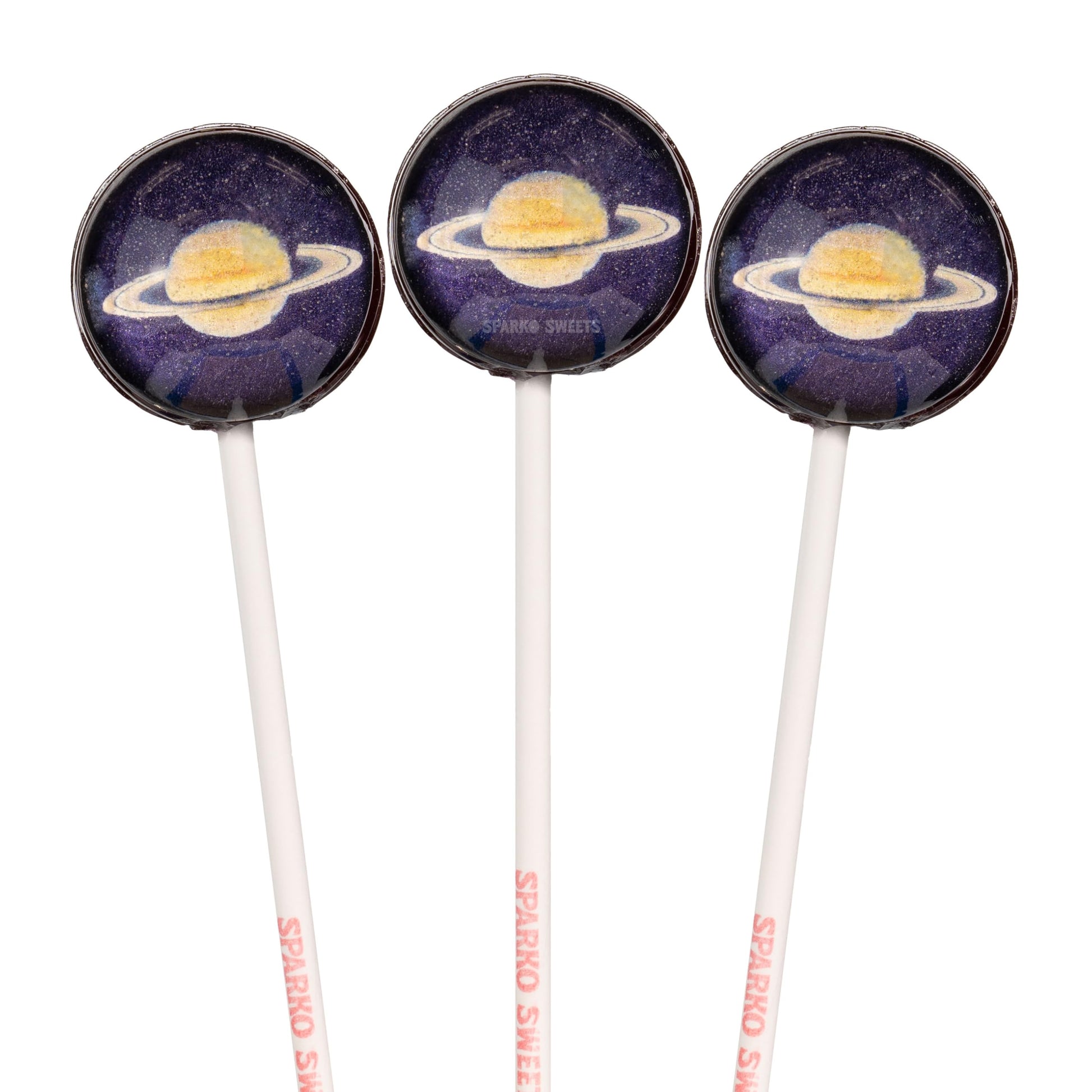 Sparko Sweets Galaxy Lollipops, Planet Designs, Fruit Flavor, 10 Pieces, Individually Wrapped, 1 lb, Handcrafted in USA - A Swee