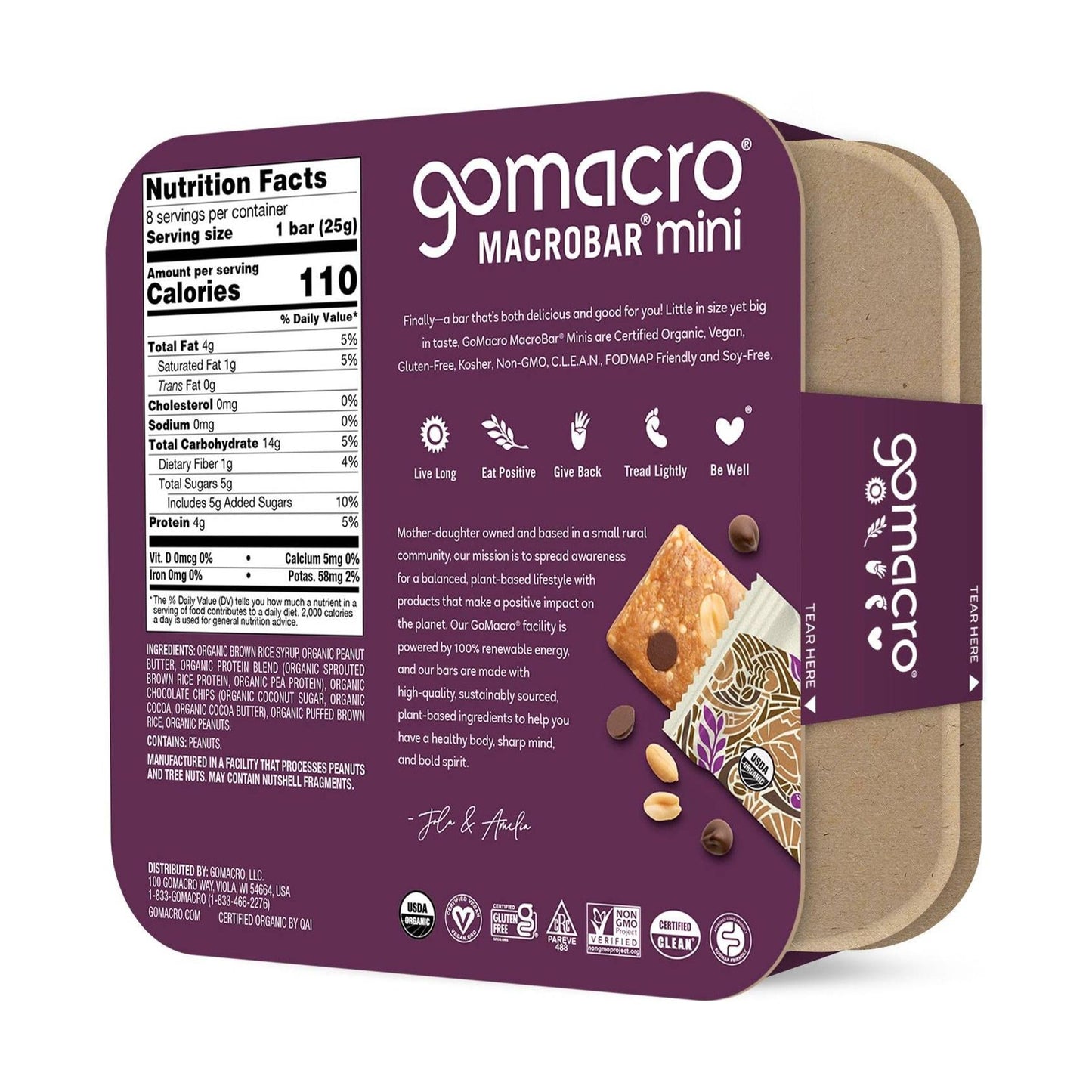 GoMacro Organic Peanut Butter Chocolate Chip Mini MacroBars, 8 Pack, 7.2 OZ, Plastic