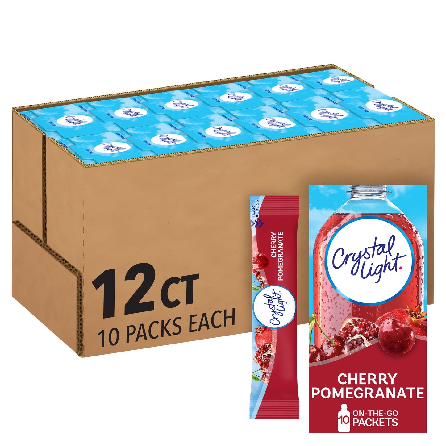 Crystal Light Cherry Pomegranate Naturally Flavored With Other Natural Flavor Powdered Drink Mix, 120 Ct Pack, 12 Boxes Of 10 On-The-Go-Packets