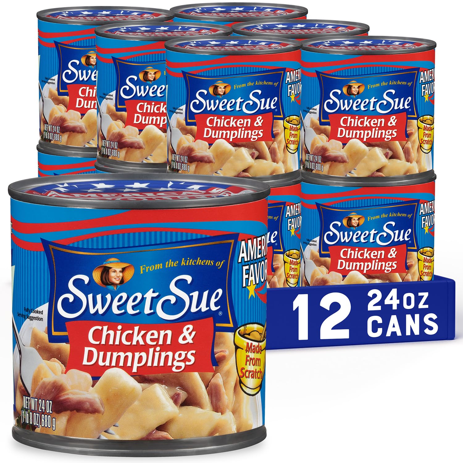 Sweet Sue Chicken & Dumplings, 24 Oz Can (Pack Of 12) - 14G Protein Per Serving - Made From Scratch Soup Recipe, Ready To Eat Meal