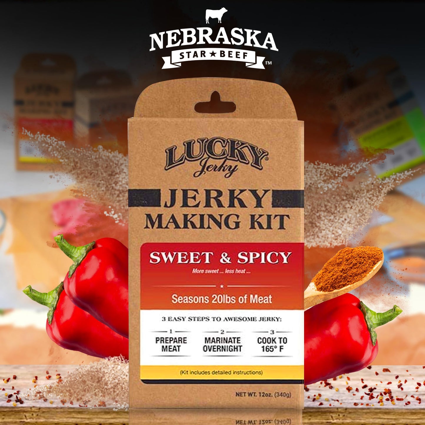 Nebraska Star Beef Sweet & Spicy DIY Jerky Seasoning Kit - 12 Ounce - Makes 20lbs of Beef Jerky