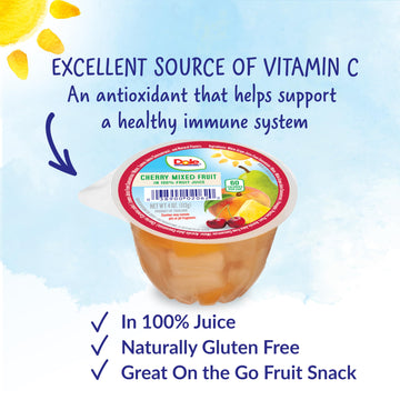 Dole Fruit Bowls Cherry Mixed Fruit In 100% Juice Snacks, 4Oz 36 Total Cups, Gluten & Dairy Free, Bulk Lunch Snacks For Kids & A