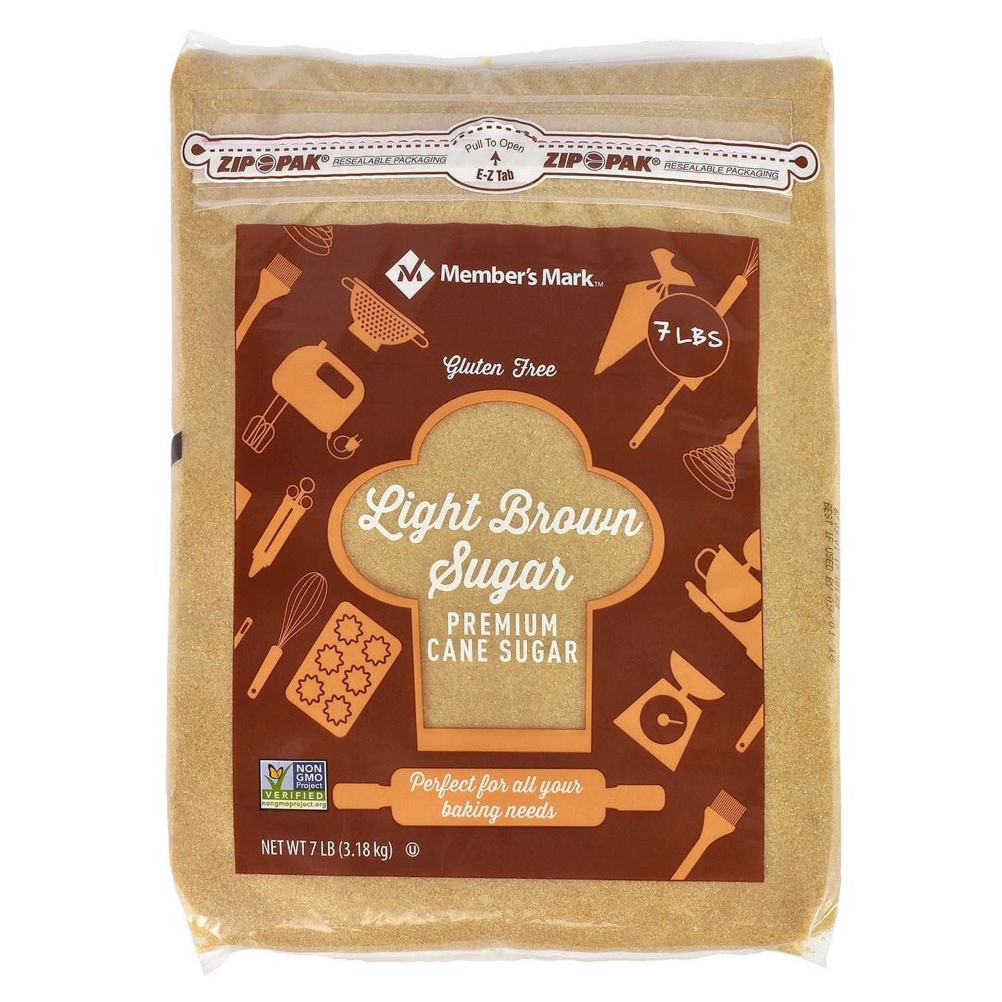 Members Mark Light Brown Sugar, 7 Pound, Paper Packaging, Model 924101