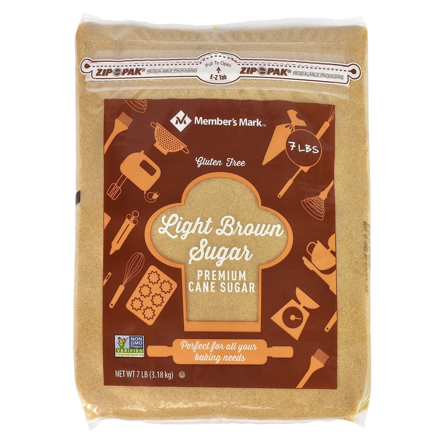 Members Mark Light Brown Sugar, 7 Pound, Paper Packaging, Model 924101