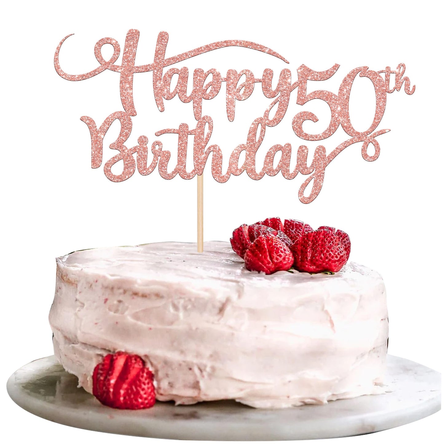 Rsstarxi Happy 50th Birthday Cake Topper, Rose Gold Glitter, Model XM042, Paper Decoration for Anniversary Party Supplies