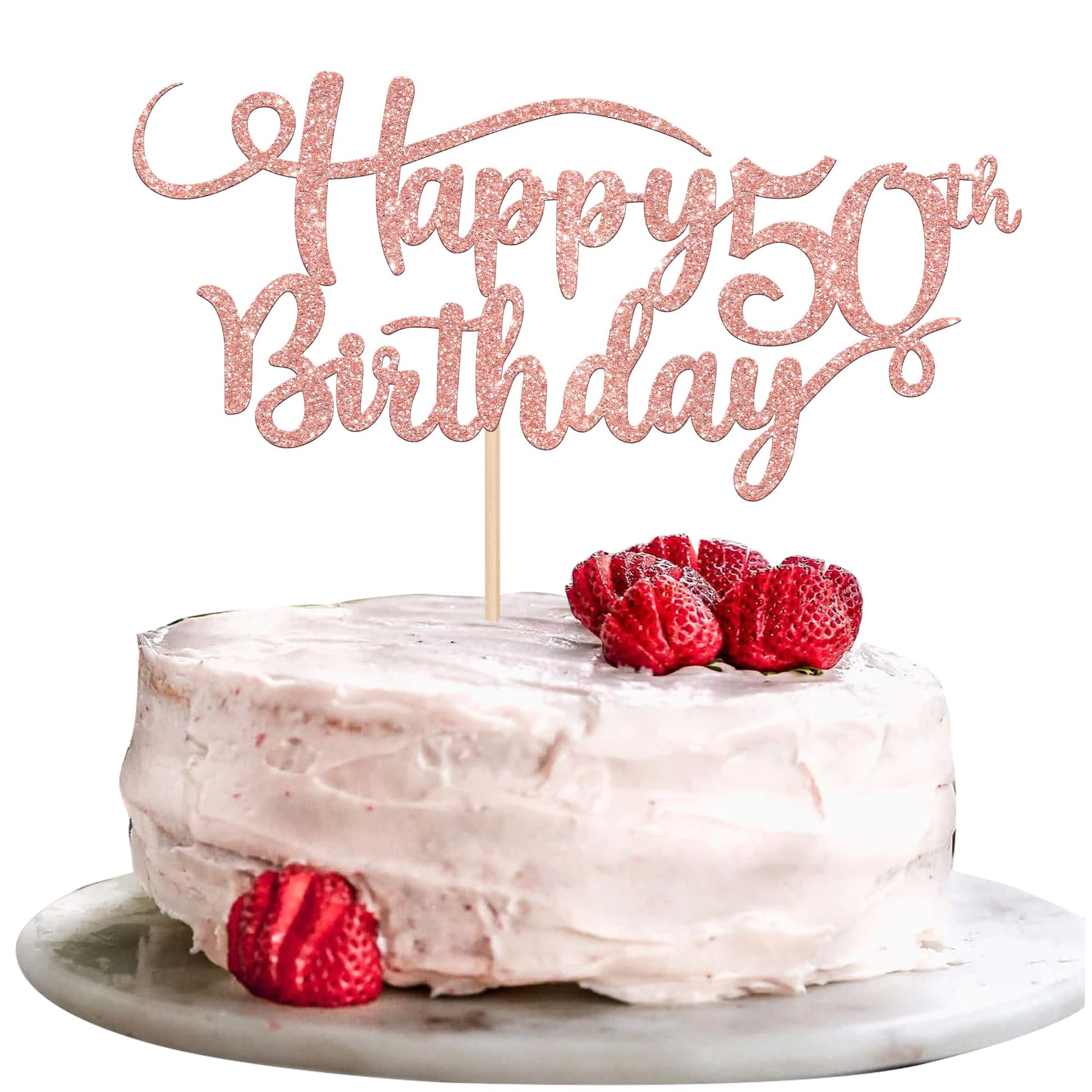Rsstarxi Happy 50th Birthday Cake Topper, Rose Gold Glitter, Model XM042, Paper Decoration for Anniversary Party Supplies