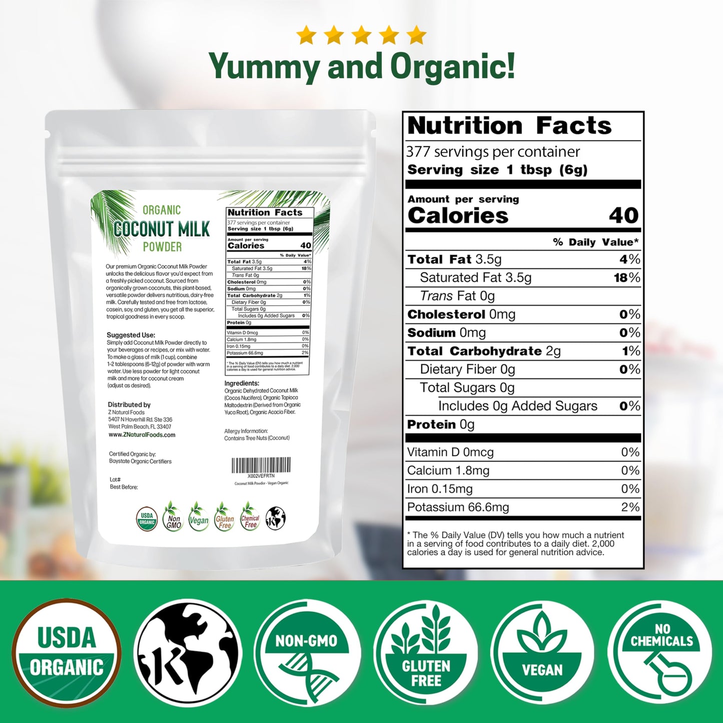 Z Natural Foods Organic Coconut Milk Powder - Dairy Alternative - Vegan, Gluten Free - 5 lb