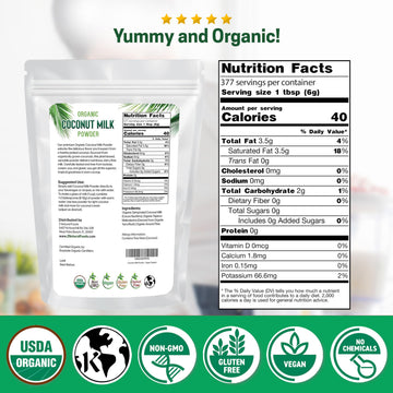 Z Natural Foods Organic Coconut Milk Powder - Dairy Alternative - Vegan, Gluten Free - 5 lb