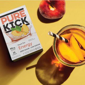 Pure Kick Energy Singles To Go Drink Mix, Peach Tea, Includes 12 Boxes With 6 Packets In Each Box, 72 Total Packets