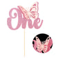 Gyufise 1Pcs Butterfly One Cake Topper Pink Glitter Baby Shower Butterfly 1St Birthday Cake Pick Decorations For Butterfly Theme