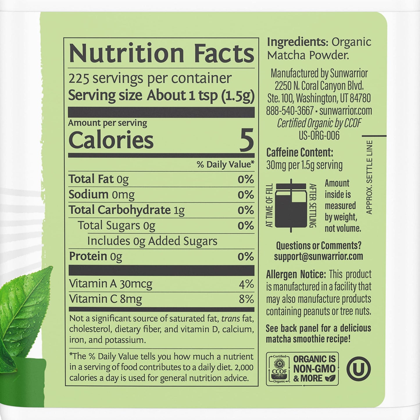 Matcha Green Tea Powder | Keto Gluten Free Matcha Powder Organic Tea Culinary Grade for Smoothies Baking Teas Lattes Vegan Sugar
