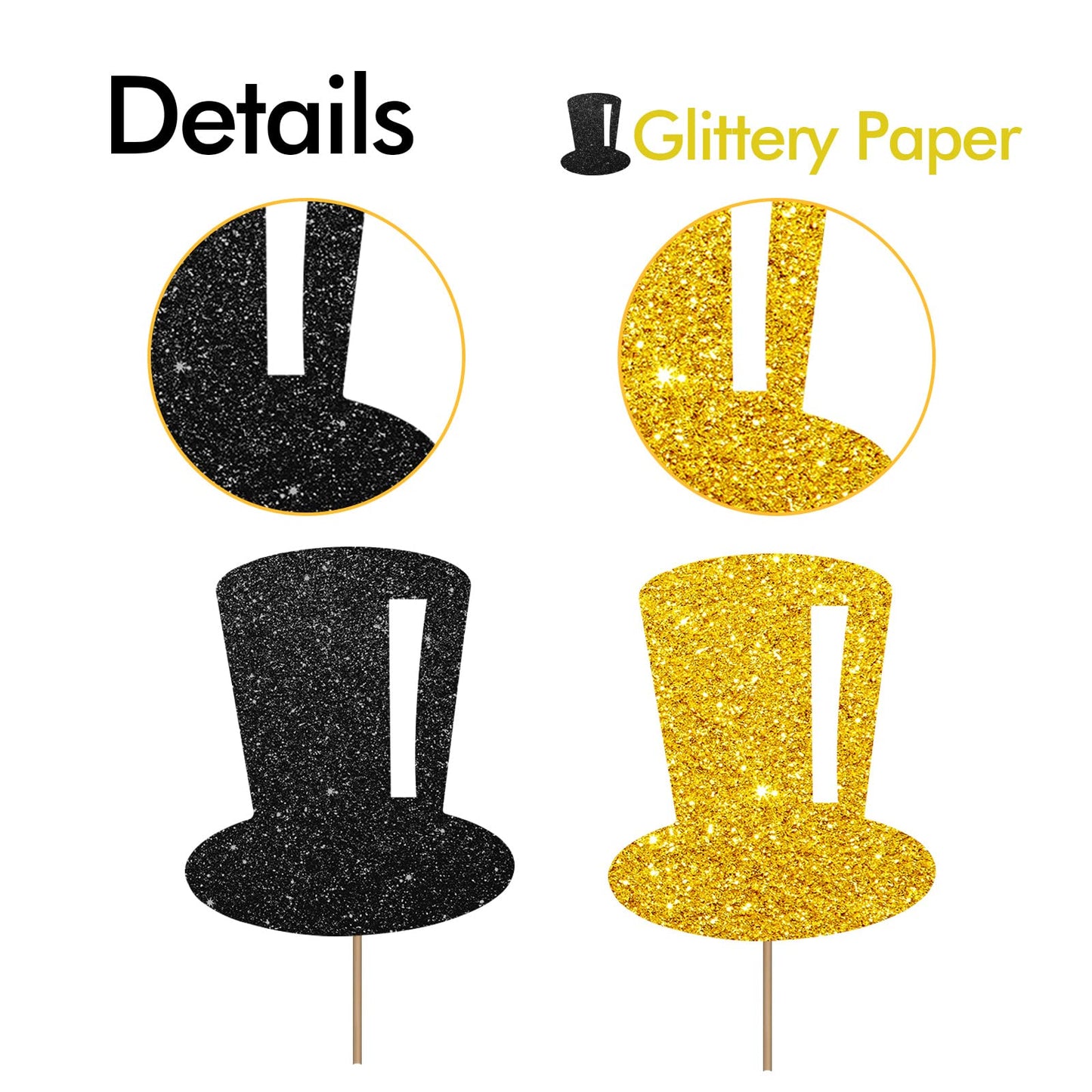 24Pcs Tophat Cupcake Toppers, Hat Cupcake Topper For Boys, Little Boy Food Picks, Magic Themed Birthday Party Decoration - Black