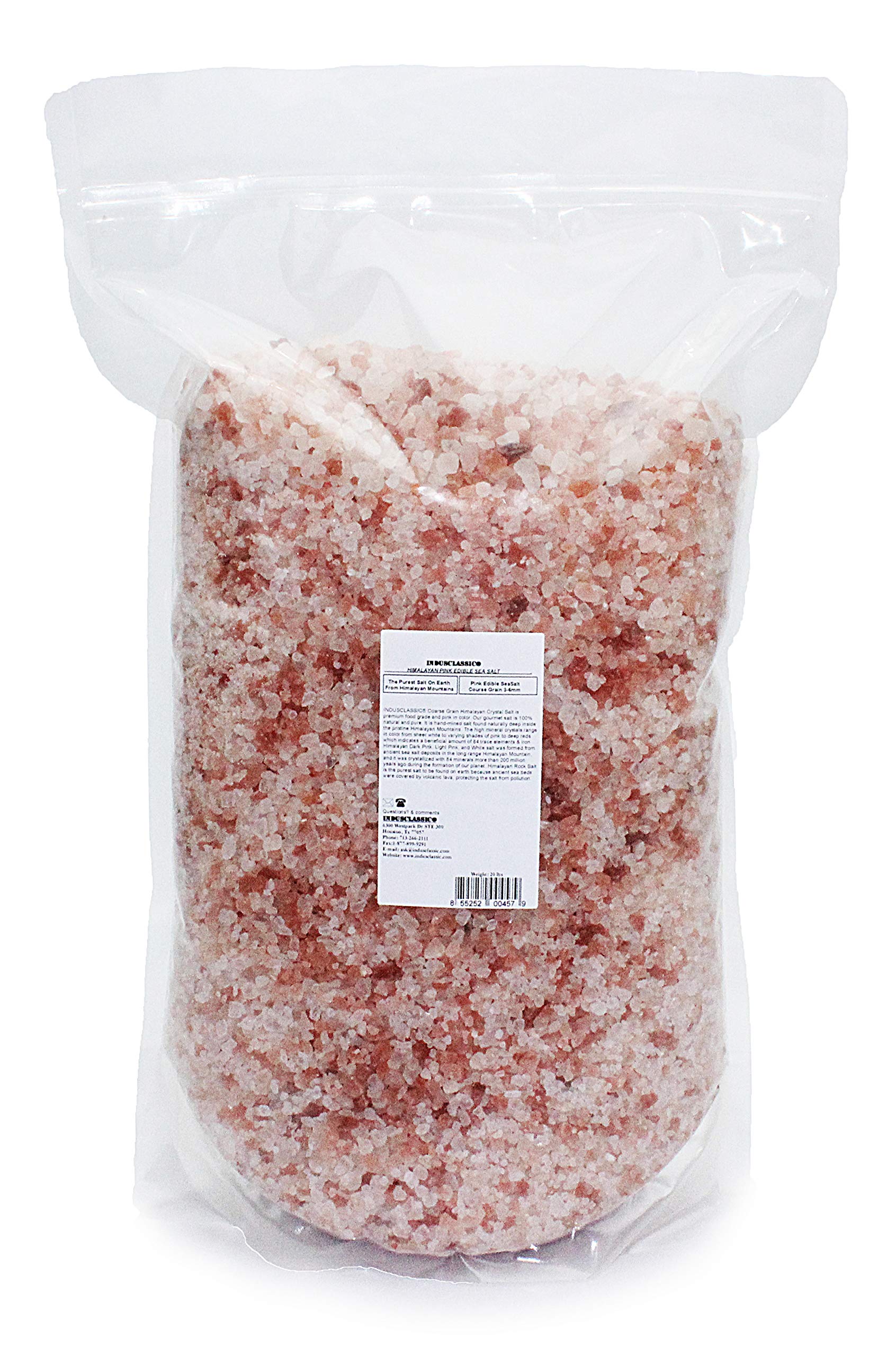 IndusClassic Himalayan Edible Pink Coarse Grain Salt, 20 lbs, Unprocessed, 3-6mm Grain Size