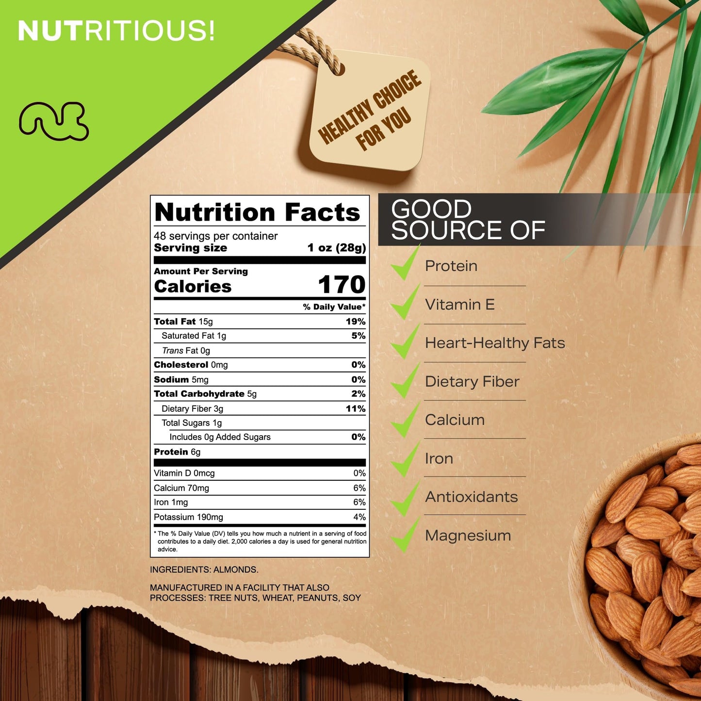 Nut Cravings Raw Whole Almonds, Unsalted, 3 LB Bulk Nuts, Resealable Bag, Kosher, Keto, Vegan Snack