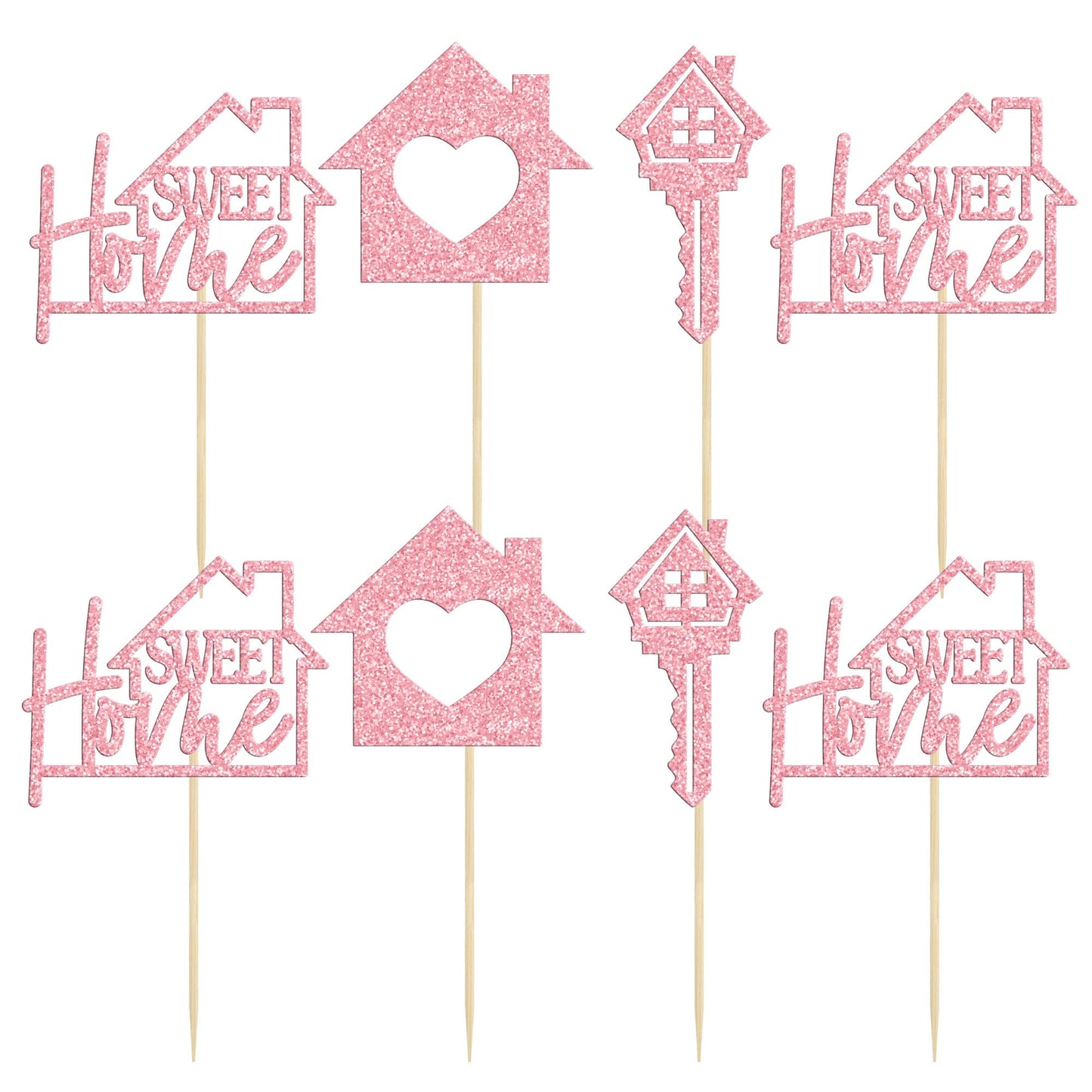 Gyufise Cupcake Toppers - 24 Pack Glitter Key Housewarming Picks, Pink, Paper, Model ZN0169-1-P