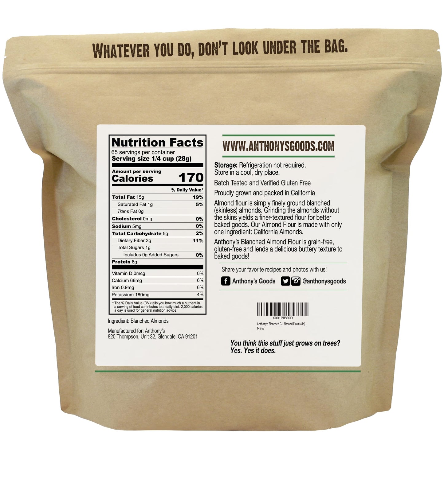 Anthonys Blanched Almond Flour, Gluten Free, Non GMO, Keto Friendly, 4 lb (64 Ounce)