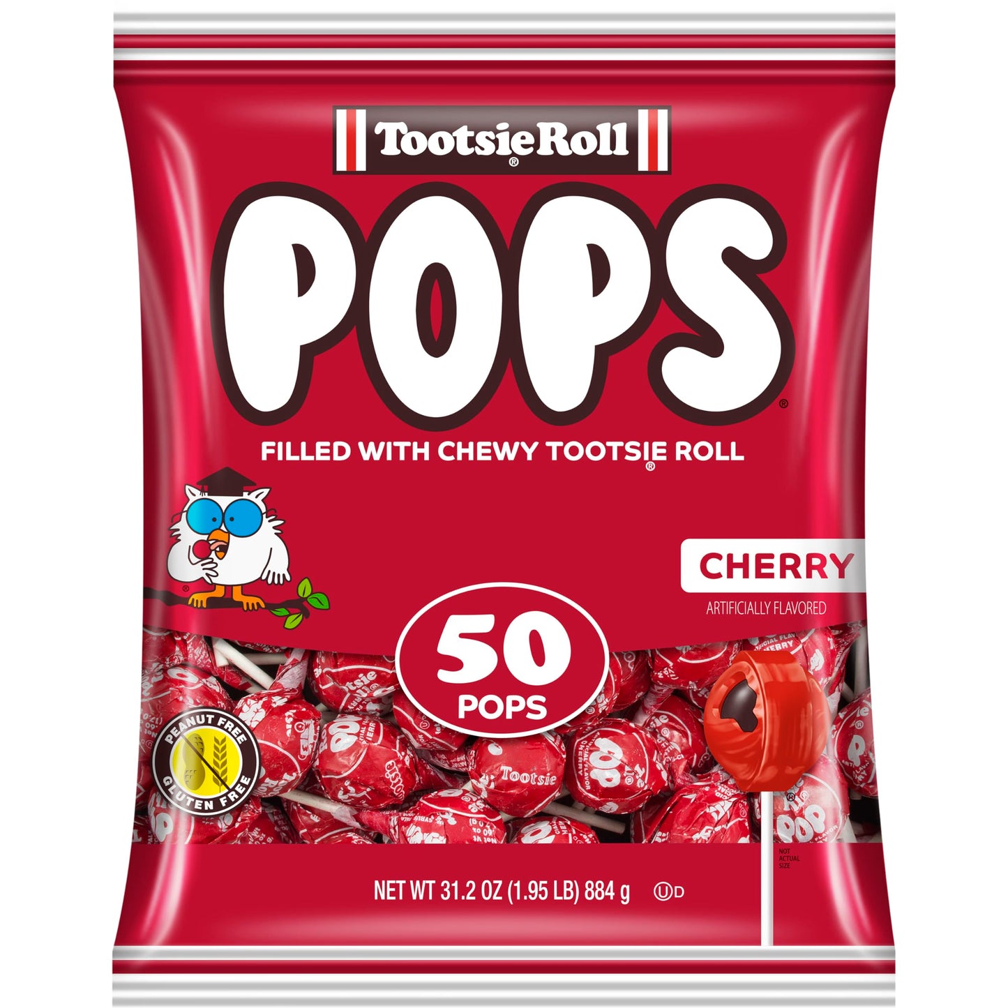 Tootsie Pops Single Flavor Bag - Cherry Flavored Lollipops With Chocolatey Center - Individually Wrapped Hard Candy - Red Candy