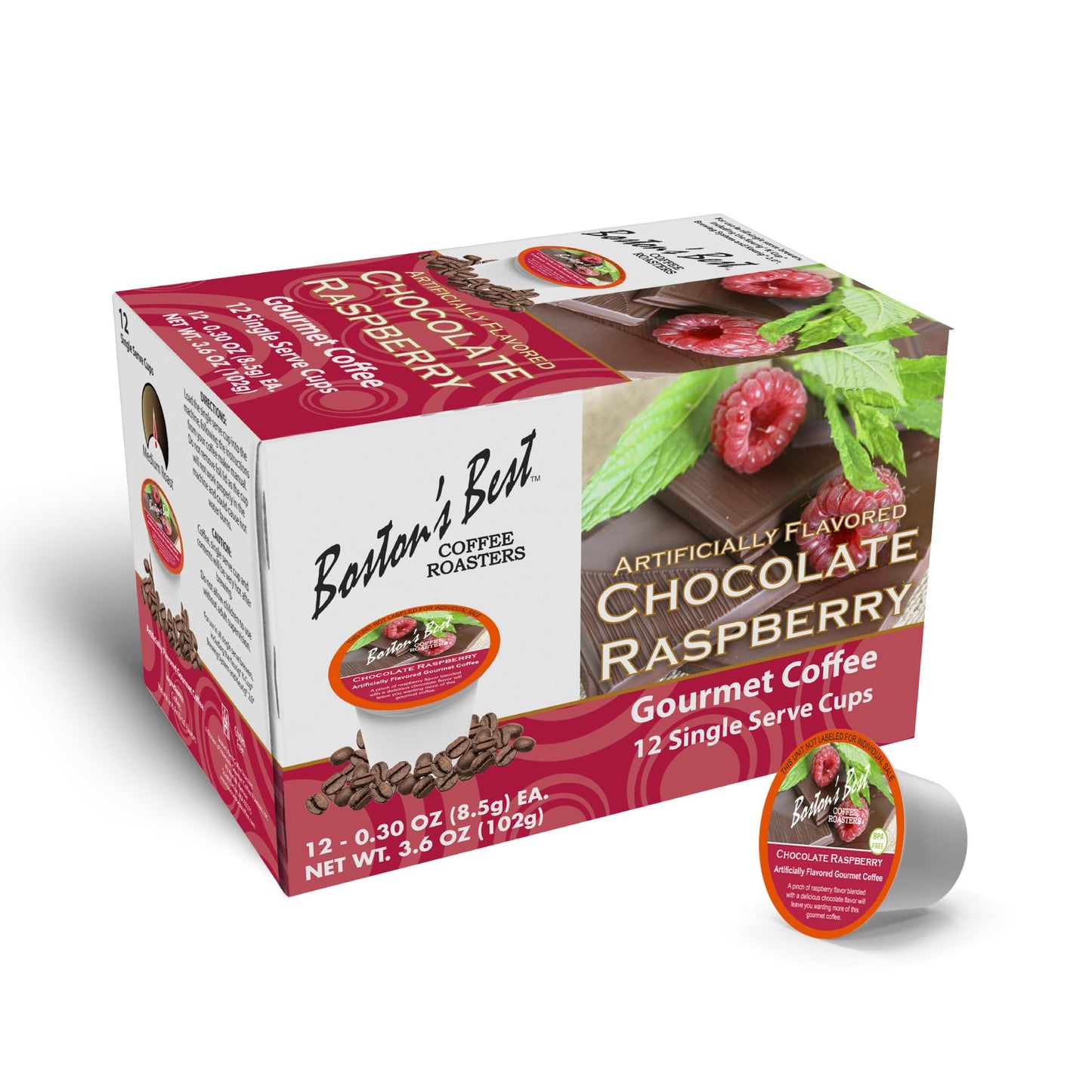 Bostons Best Chocolate Raspberry Medium Roast Coffee Compatible with Keurig, 12 Single Serve Cups, Model 017809009240