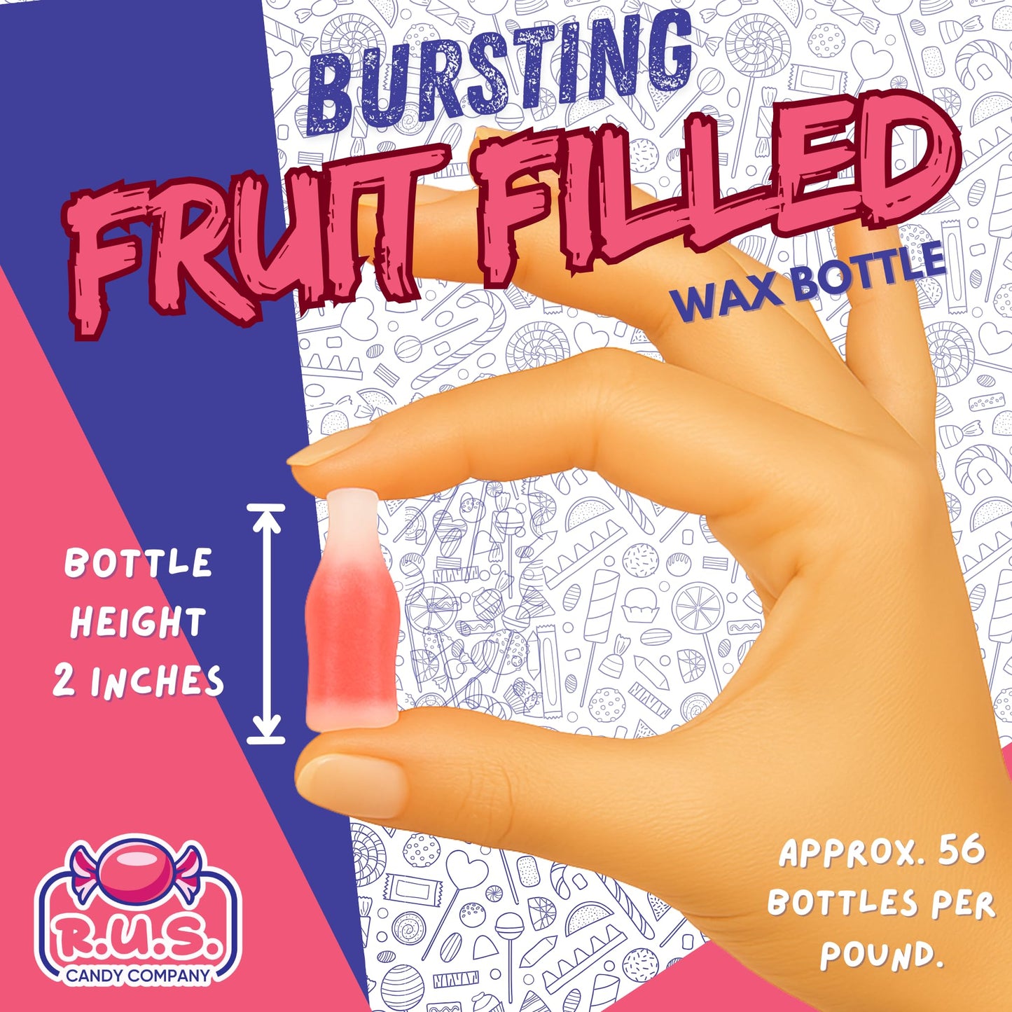 Old-Fashioned Wax Bottle Candy - 1/2 Lbs Bulk Pack - 5 Fruity Flavors (Lemon  Blue Raspberry  Orange  Cherry  Green Apple) - Retro Candy Drinks for Parties  Kids  and Nostalgic 90s Buffet (Half Pound)